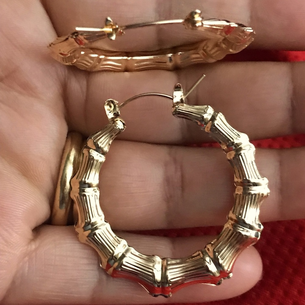 Yellow Gold Bamboo Hoops